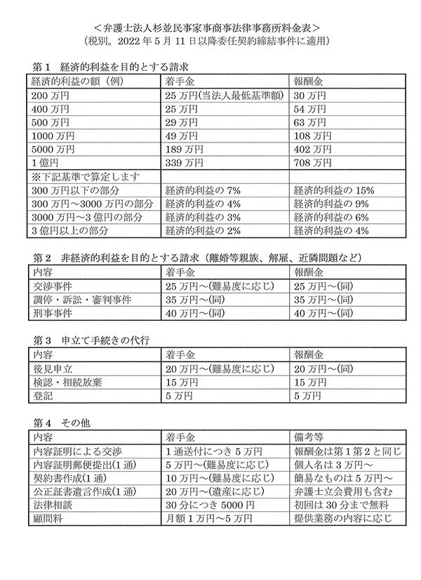 料金表